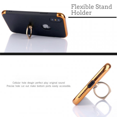 Husa Apple iPhone X, Elegance Luxury 3in1 Ring Negru - Img 3