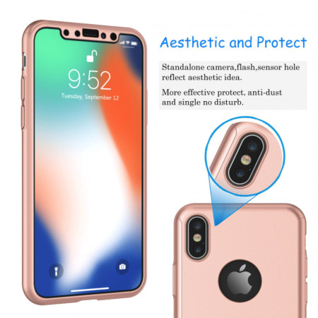 Husa Apple iPhone X, FullBody Elegance Luxury Rose-Gold, acoperire completa 360 grade cu folie de sticla gratis - Img 3