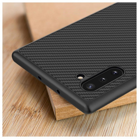 Husa pentru Samsung Galaxy Note 10, Perfect Fit, cu insertii de carbon, negru