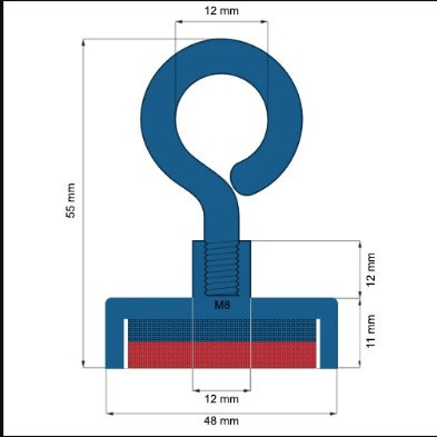 Magnet neodim oală D48 mm cârlig inelar - Magnet pentru pescuit 65kg - Img 7