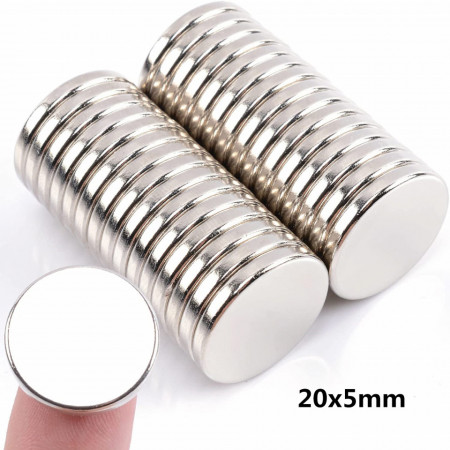 Magnet puternic neodim disc rotund 20mm x 5mm cu suprafata nichelata