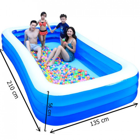 Piscina gonflabila pentru copii si adulti PVC 210x135 X 54 cm albastru/alb - Img 6