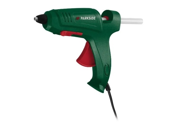 Pistol de lipit la cald Parkside, suport rabatabil. timp de incalzire cca 4min-150 grade, putere nominala 25W si 75 W la punerea in functiune