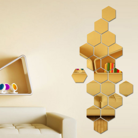 Set Oglinzi Design Hexagon Gold - Oglinzi Decorative Acrilice Cristal - Diamant - Luxury Home 24 bucati/set