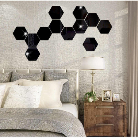 Set Oglinzi Acrilice Design Hexagon - Oglinzi Decorative XXL Size Black Luxury Home 12 bucati/set - Img 6