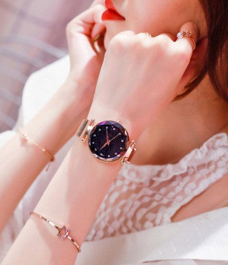Ceas de dama Magnet Starry Sky Quartz Wristwatch Gold