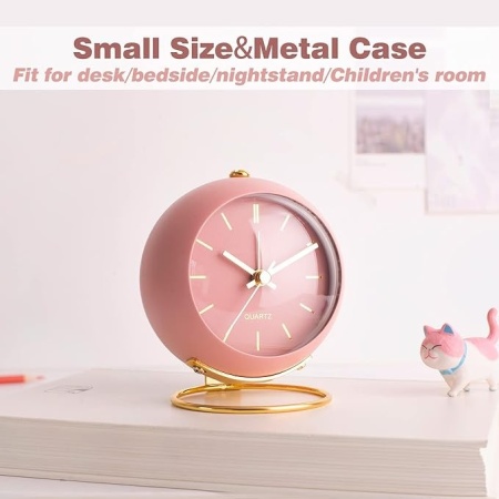 Ceas desteptator Luxury analogic , design clasic din metal, functie silentioasa cu iluminare de noapte, Rose/Auriu - Img 4