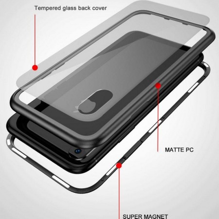 Husa Apple iPhone 7, Magnetica 360 grade Argintiu, Perfect Fit cu spate de sticla securizata premium + folie de sticla pentru ecran gratis - Img 2