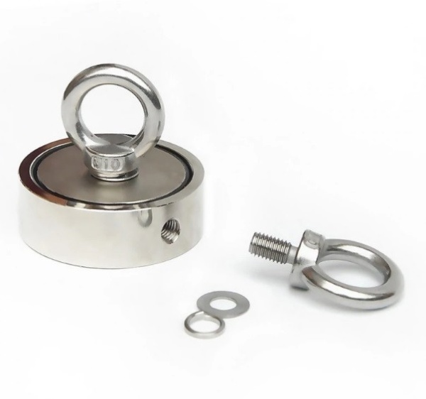 Magnet neodim oală D94 mm cu două cârlige inelare și două fețe x 300 kg - magnet fishing - Img 5