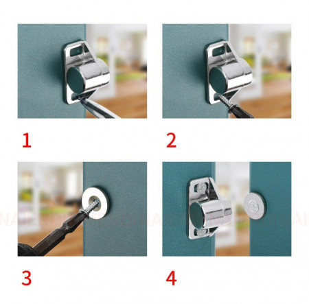 Magnet puternic neodim cu incuietoare magnetica pentru mobila + suruburi de fixare
