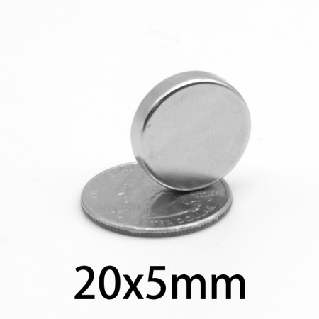 Magnet puternic neodim disc rotund 20mm x 5mm cu suprafata nichelata