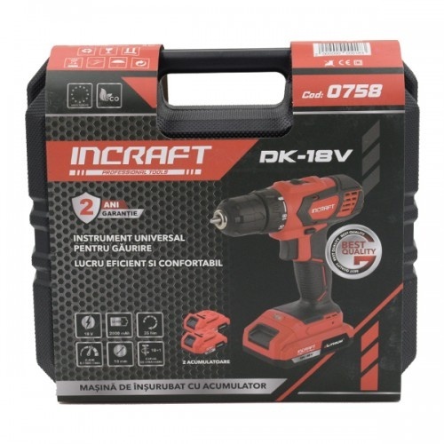 Mașină de înșurubat cu acumulator INCRAFT DK-18V - Cu 2 acumulatori inclusi - Img 2