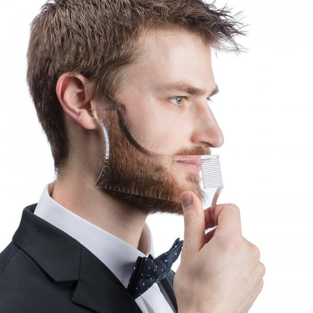 Pieptene Contur Barba &amp; Mustata PRO / Sablon pentru Barba &amp; Mustata ca la Salon Transparent