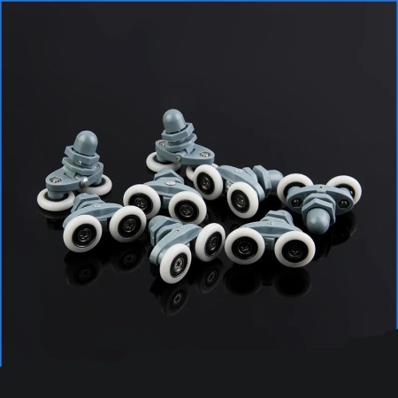 Set 4 role pentru cabina de dus, ABS/Aluminiu, 23 mm, Gri/Alb