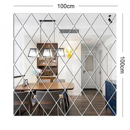 Set 58 Oglinzi Acrilice din PVC - Diamant Romb Sticker Auto-adeziv Decorativ pentru Baie Living si Bucatarie 100 x 100 cm - Img 8
