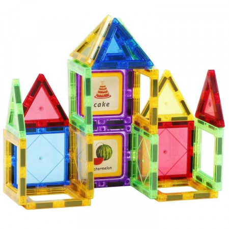 Set de Constructie Magnetic Tiles 3D, jucarii educationale, Elemente Magnetice, diferite variante de asamblare, Cadou baieti si fete, 103 Piese, Multicolor, 3 ani - Img 6