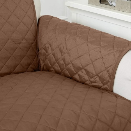 Cuvertura matlasata husa de protectie canapea 3 locuri, model romburi, doua fete, protectie canapea, Maro