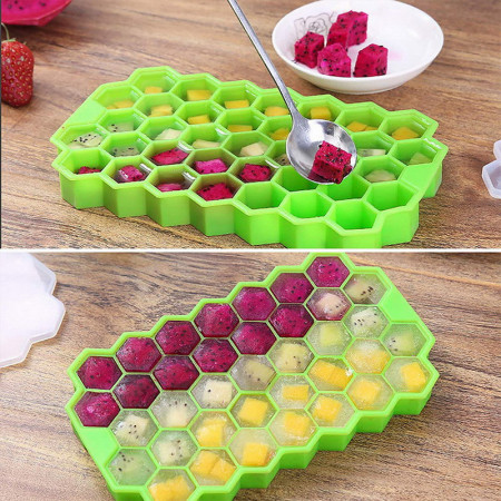 Forma cuburi de gheata Fagure Hexagon din silicon - potrivita si pentru uz profesional, Verde - Img 3