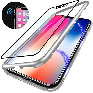 Husa Apple iPhone 7 PLUS Magnetica 360 grade Argintiu, Perfect Fit cu spate de sticla securizata premium + folie de sticla pentru ecran gratis - Img 2