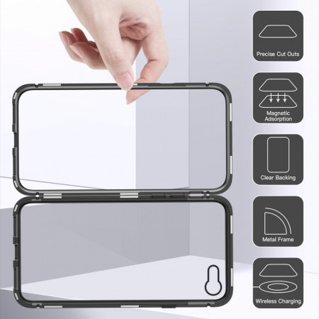 Husa Apple iPhone 8 Plus Magnetica cu spate din sticla securizata si folie privacy pentru ecran, Perfect Fit - Img 2