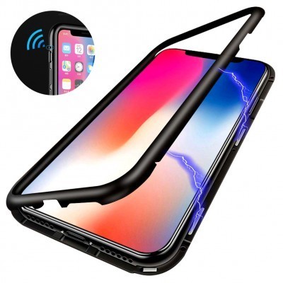 Husa Apple iPhone X, Magnetica 360 grade Negru , Perfect FIt cu spate de sticla securizata premium + folie de sticla pentru ecran gratis - Img 2
