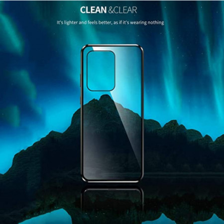 Husa Samsung Galaxy S20 Ultra , Magnetica 360 Negru, Perfect Fit cu spate de sticla securizata premium + folie de sticla pentru ecran - Img 3