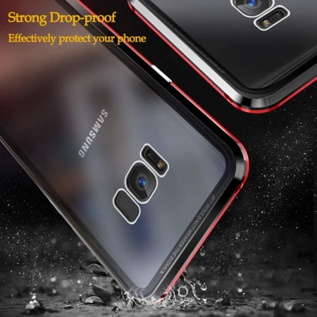 Husa Samsung Galaxy S8 Plus , Magnetica Negru, Perfect Fit cu spate de sticla securizata premium + folie de sticla pentru ecran