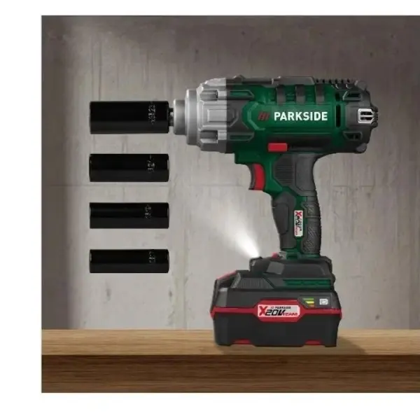 Masina de insurubat cu impact PARKSIDE 20V 400Nm, set cu 4 capete, inclus acumulator si incarcator