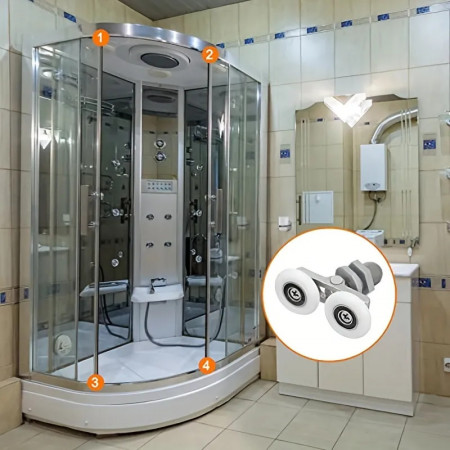 Set 4 role pentru cabina de dus, ABS/Aluminiu, 23 mm, Gri/Alb