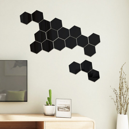 Set Oglinzi Acrilice Design Hexagon - Oglinzi Decorative XL Size Black Luxury Home 12 bucati/set - Img 3