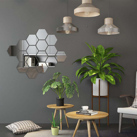 Set Oglinzi Design Hexagon - Oglinzi Decorative Acrilice Silver 29 buc
