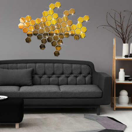 Set Oglinzi Design Hexagon Gold - Oglinzi Decorative Acrilice Cristal - Diamant - Luxury Home 12 bucati/set