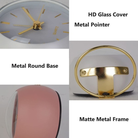 Ceas desteptator Luxury analogic , design clasic din metal, functie silentioasa cu iluminare de noapte, Rose/Auriu - Img 6