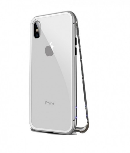 Husa Apple iPhone 7, Magnetica 360 grade Argintiu, Perfect Fit cu spate de sticla securizata premium + folie de sticla pentru ecran gratis - Img 4