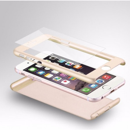 Husa Apple iPhone 7 Plus, FullBody Elegance Luxury Gold, acoperire completa 360 grade cu folie de sticla gratis - Img 2