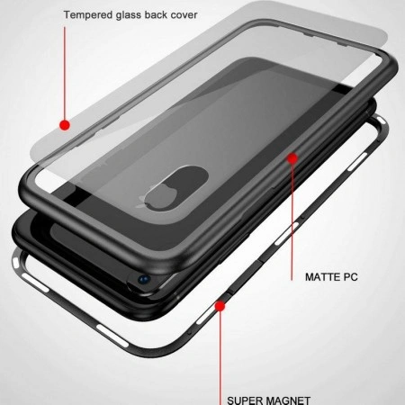 Husa Apple iPhone 7 PLUS Magnetica 360 grade Argintiu, Perfect Fit cu spate de sticla securizata premium + folie de sticla pentru ecran gratis - Img 3
