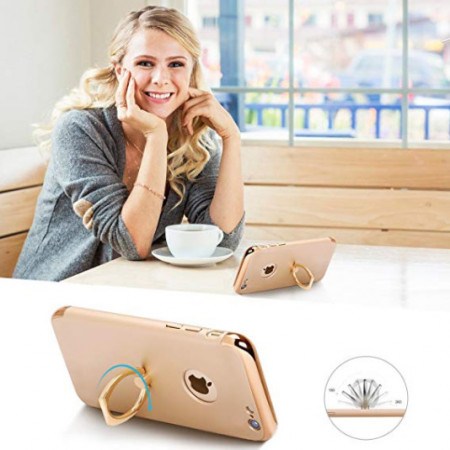 Husa Apple iPhone SE2, Elegance Luxury 3in1 Ring Auriu