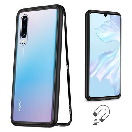 Husa Huawei P30 Pro Magnetica cu spate din sticla securizata si folie privacy pentru ecran, Perfect Fit