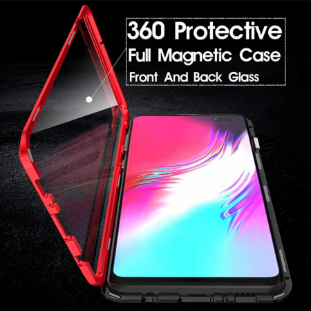 Husa Samsung Galaxy S10 Plus Magnetica 360 grade Black, Perfect Fit cu spate de sticla securizata premium + folie de sticla pentru ecran
