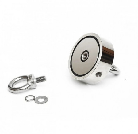 Magnet neodim oală D75 mm cu două cârlige inelare și două fețe x 160 kg - magnet fishing - Img 2