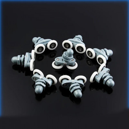 Set 4 role pentru cabina de dus, ABS/Aluminiu, 23 mm, Gri/Alb