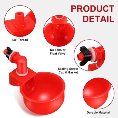 Set 5 dozatoare adapatoare de apa pentru pasari mai mari, Plastic, Automat, Rosu - Img 2