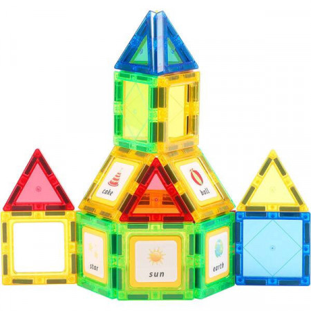Set de Constructie Magnetic Tiles 3D, jucarii educationale, Elemente Magnetice, diferite variante de asamblare, Cadou baieti si fete, 38 Piese, Multicolor, 3 ani - Img 2