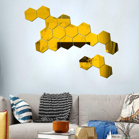 Set Oglinzi Acrilice Decorative Design Hexagon Gold M Size Luxury Home 24 bucati/set - Img 7