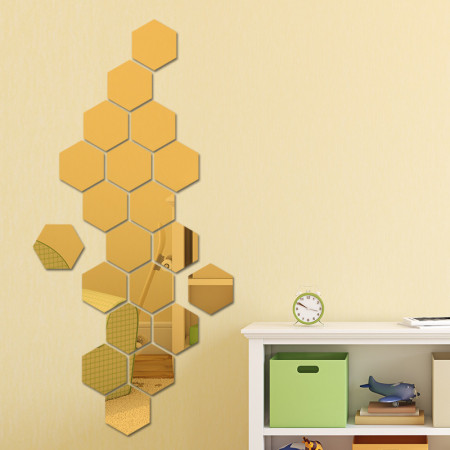 Set Oglinzi Design Hexagon Gold - Oglinzi Decorative Acrilice Cristal - Diamant - Luxury Home 10 bucati/set