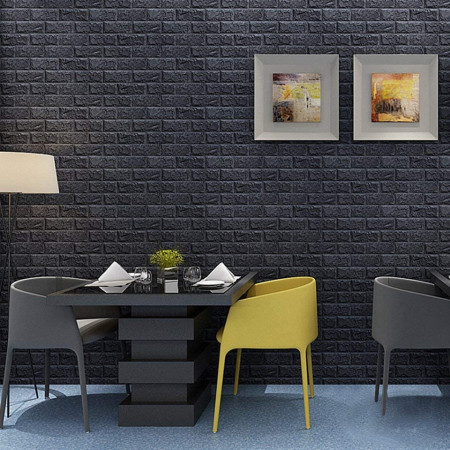 Tapet 3D Black design perete modern din caramida in relief, Autoadeziv , 77x70 cm - Img 2