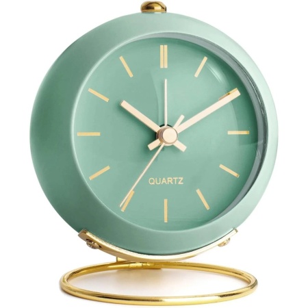 Ceas desteptator Luxury analogic , design clasic din metal, functie silentioasa cu iluminare de noapte, Verde/Auriu - Img 4