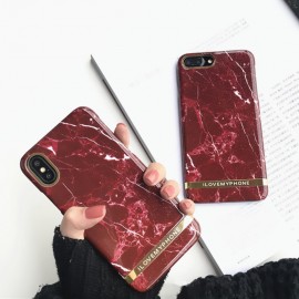 Husa Apple iPhone 7, Elegance Luxury Marble Red TPU, husa cu insertii marmura rosie-aurie