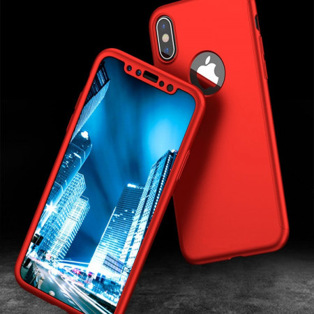 Husa Apple iPhone X, FullBody Elegance Luxury Rosu, acoperire completa 360 grade cu folie de sticla gratis - Img 3