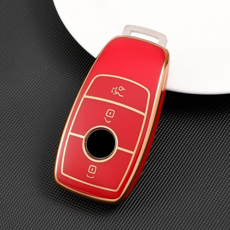 Husa de protectie premium pentru cheie auto, Elegance Luxury Cover Key, Rosie, compatibila cu Mercedes Benz A C E S G Class W177 W205 W213 X167 W222 CLA GLE GLB GLS AMG Maybach - Img 4